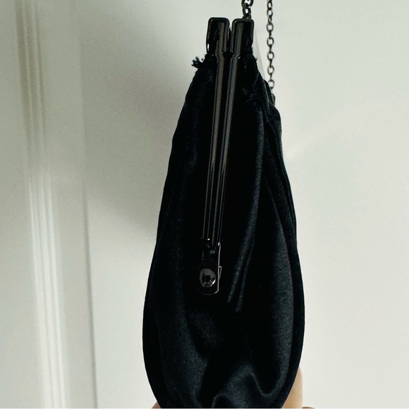 WHBM Black Silky Black Clutch Purse with Gunmetal clasp and chain - Picture 6 of 8